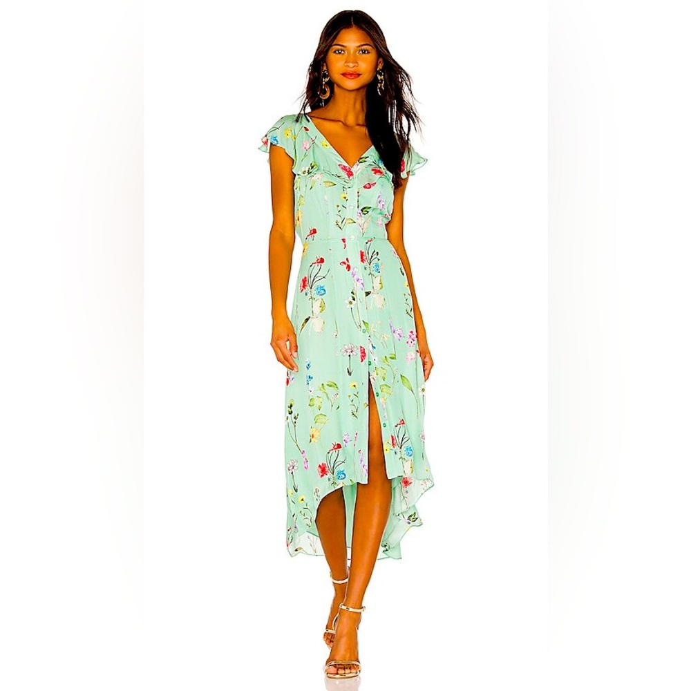 Parker ‘Raven’ midi high-low button down silk dress in Grass Gigi size 0